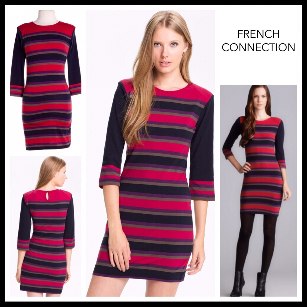 FRENCH CONNECTION SHIFT KNIT STRIPED DRESS A2C - Picture 2 of 8